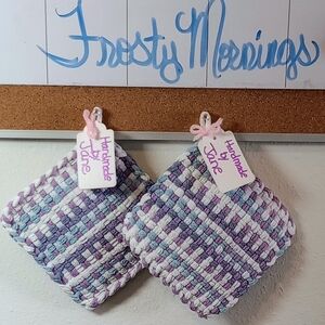 Frosty Mornings Handmade Traditional Size Potholders Lavender, Blue, White